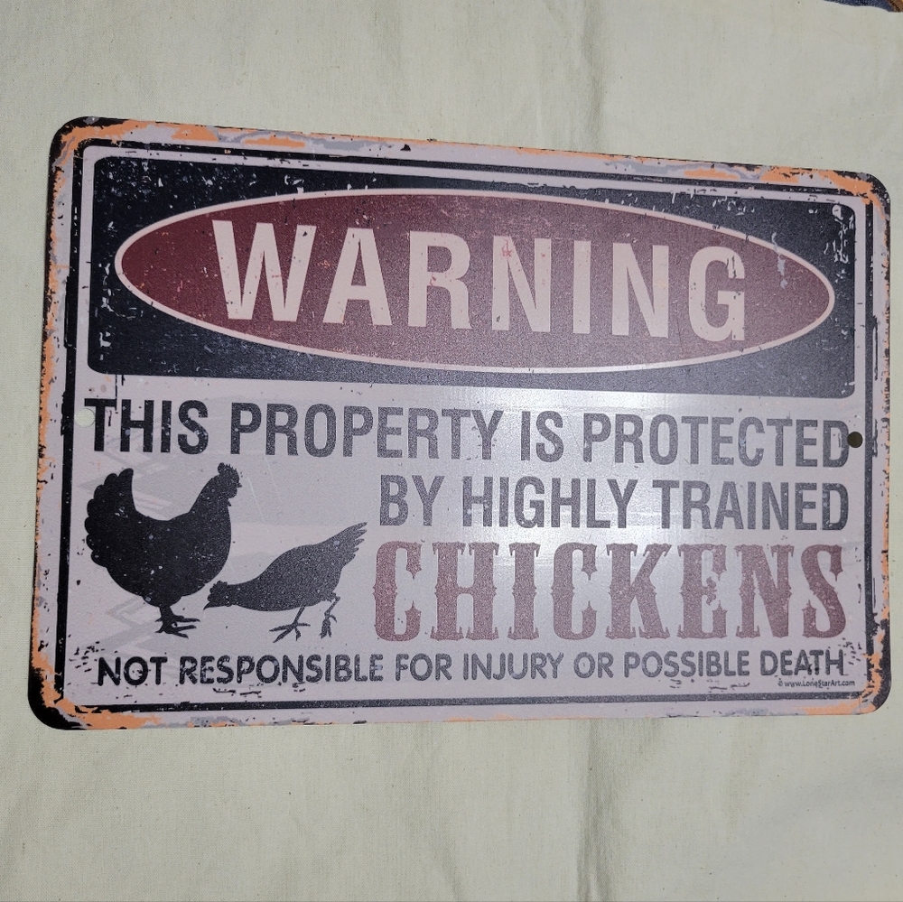 Warning Chickens Sign Protected By Chicken Sign Rustic Back Yard Coop Farm Decor